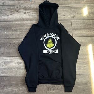 This is a black hoodie 13/14 size in kids. With a grinch logo. Never worn.